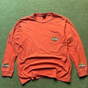 Harley-Davidson Y2K Louisiana Long Sleeve Hit T-Shirt XL Orange Pocket Biker Tee